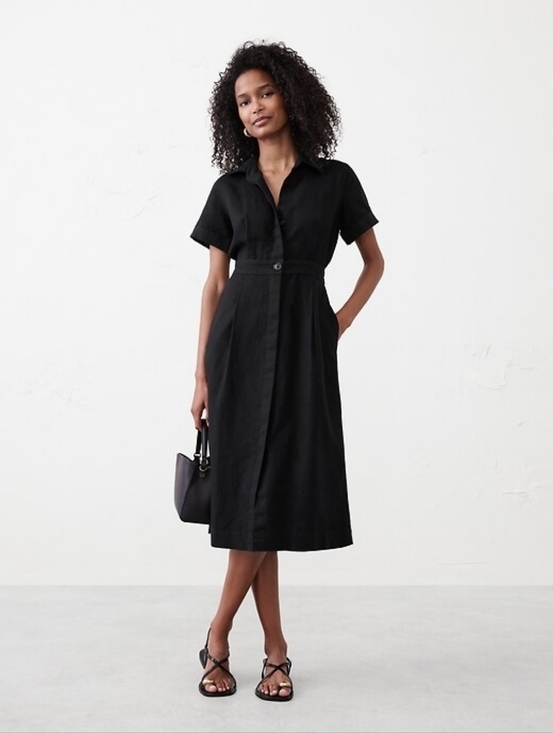 Banana Republic Dresses & Skirts - Banana Republic Linen-Blend Midi Shirtdress Black